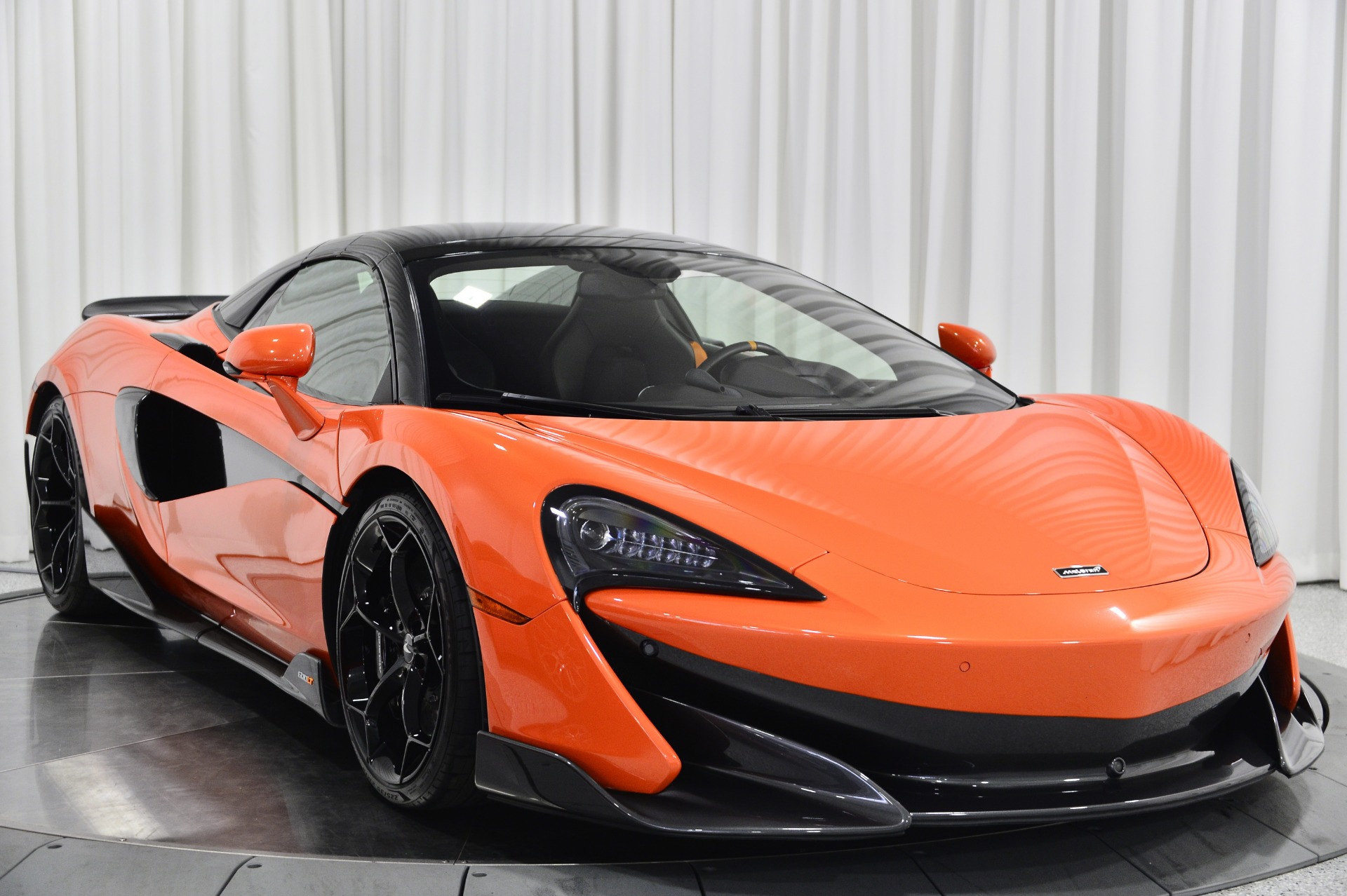 Helios Orange McLaren 600LT Spider with Jet Black with Scoria Grey
